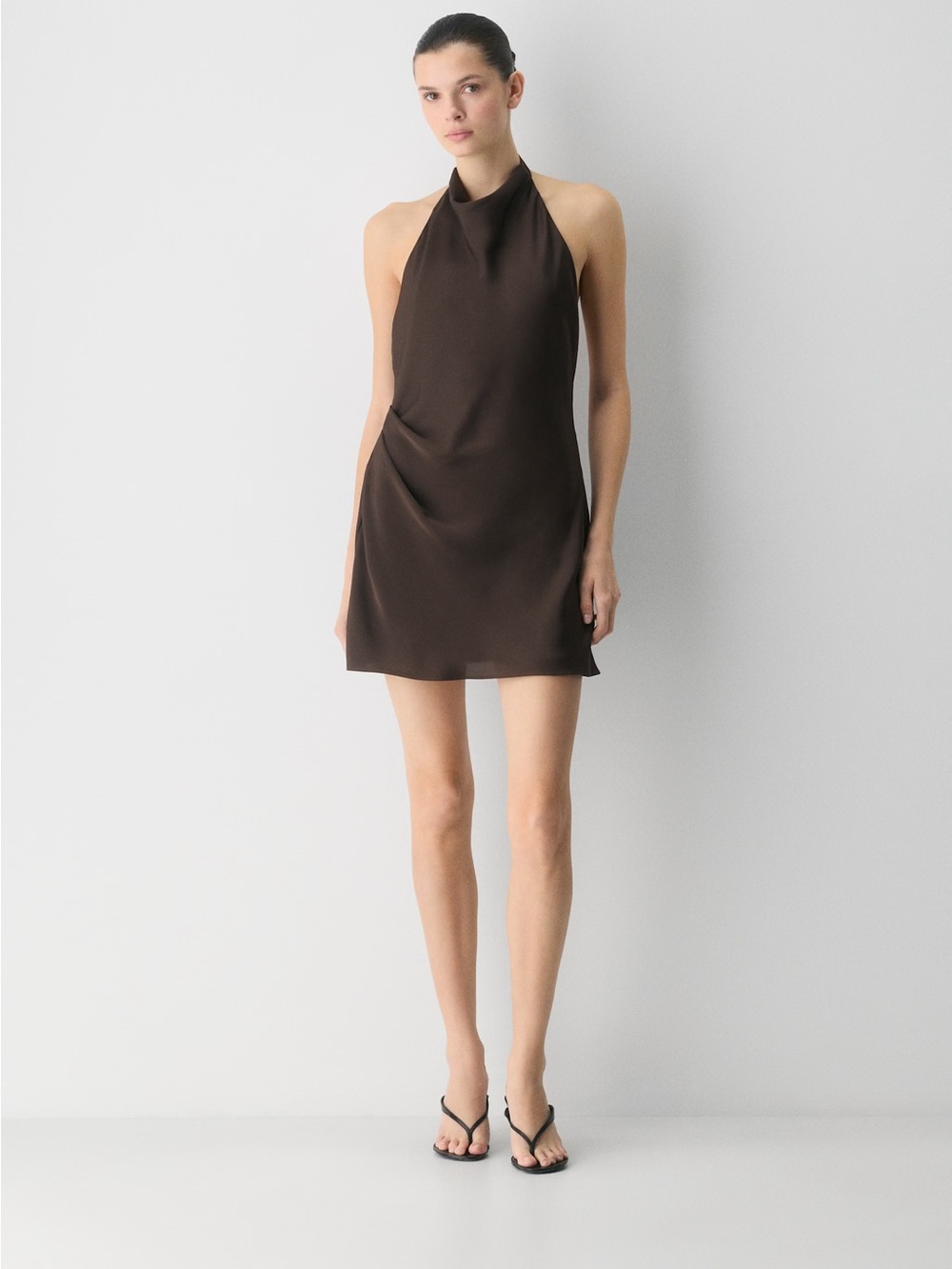 Aritzia Women's Audience Satin Halter Dress - Rich Mocha Brown size 8